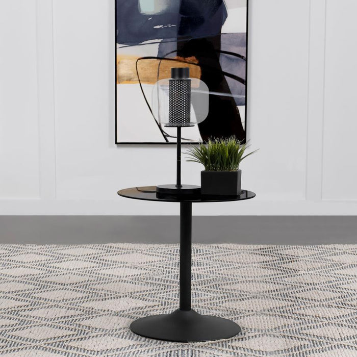 Ganso - Round Metal End Table With Tempered Glass Top - Black