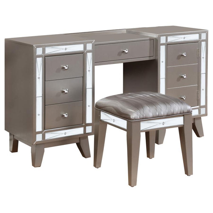 Leighton - Vanity Table And Stool Set - Metallic Mercury