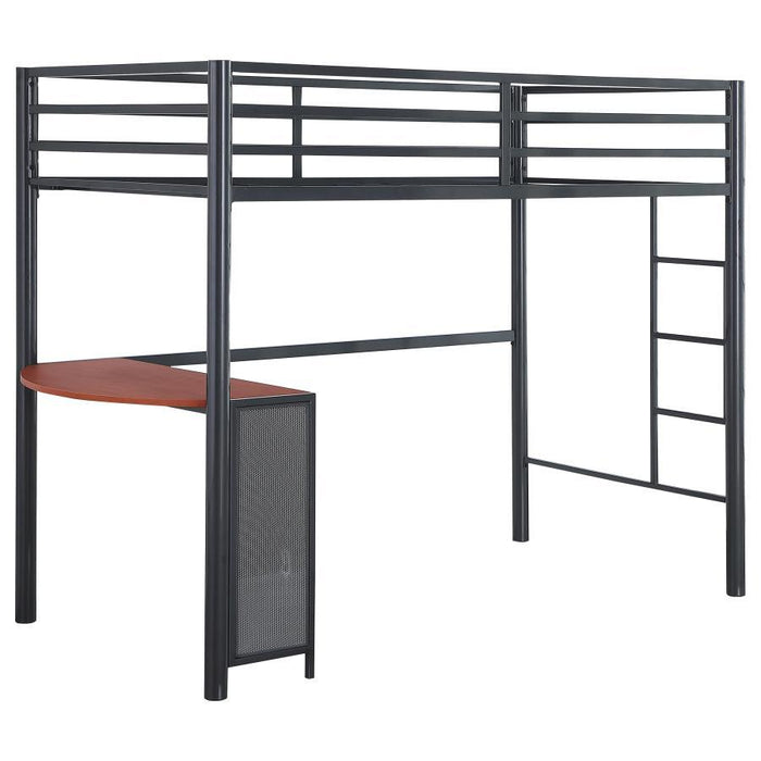 Fisher - Twin Over Twin Workstation Loft Bed Set - Gunmetal