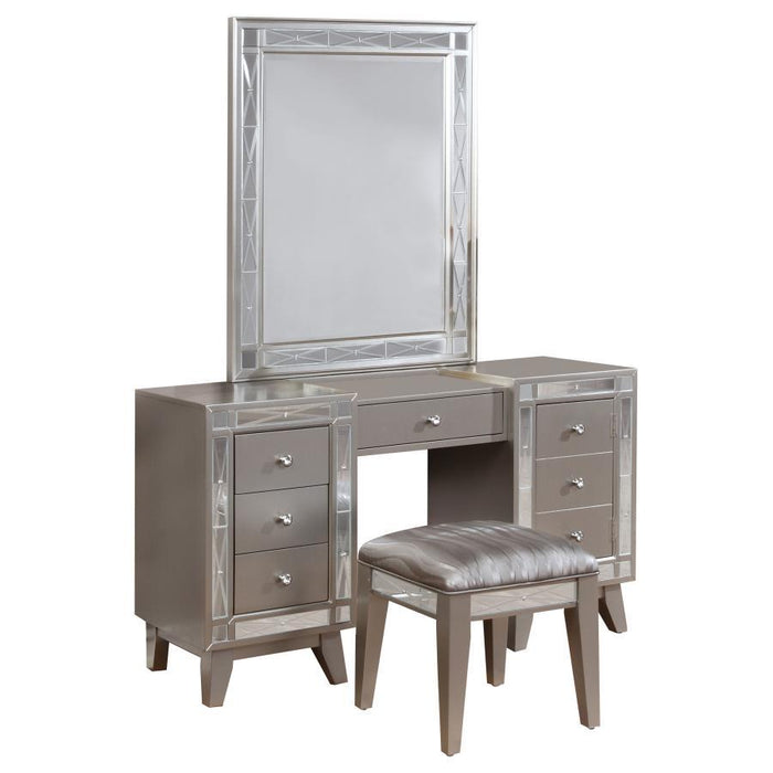 Leighton - Vanity Table Set With Stool - Metallic Mercury