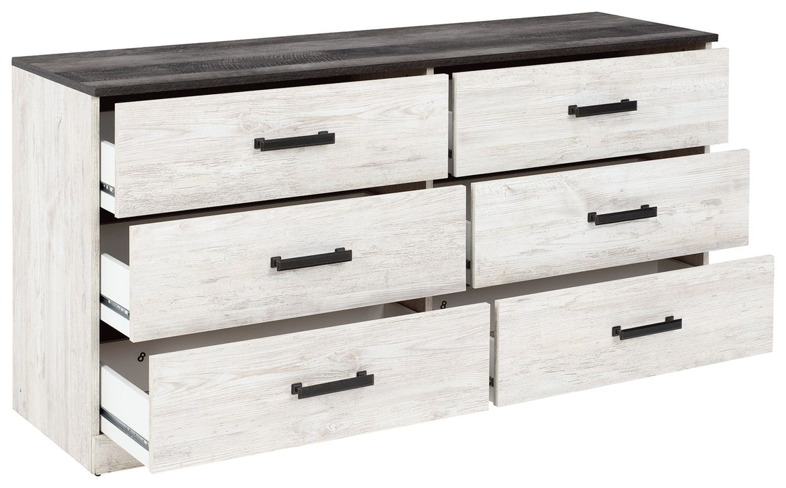 Shawburn - White / Black / Gray - Six Drawer Dresser - Pewter-tone Pulls