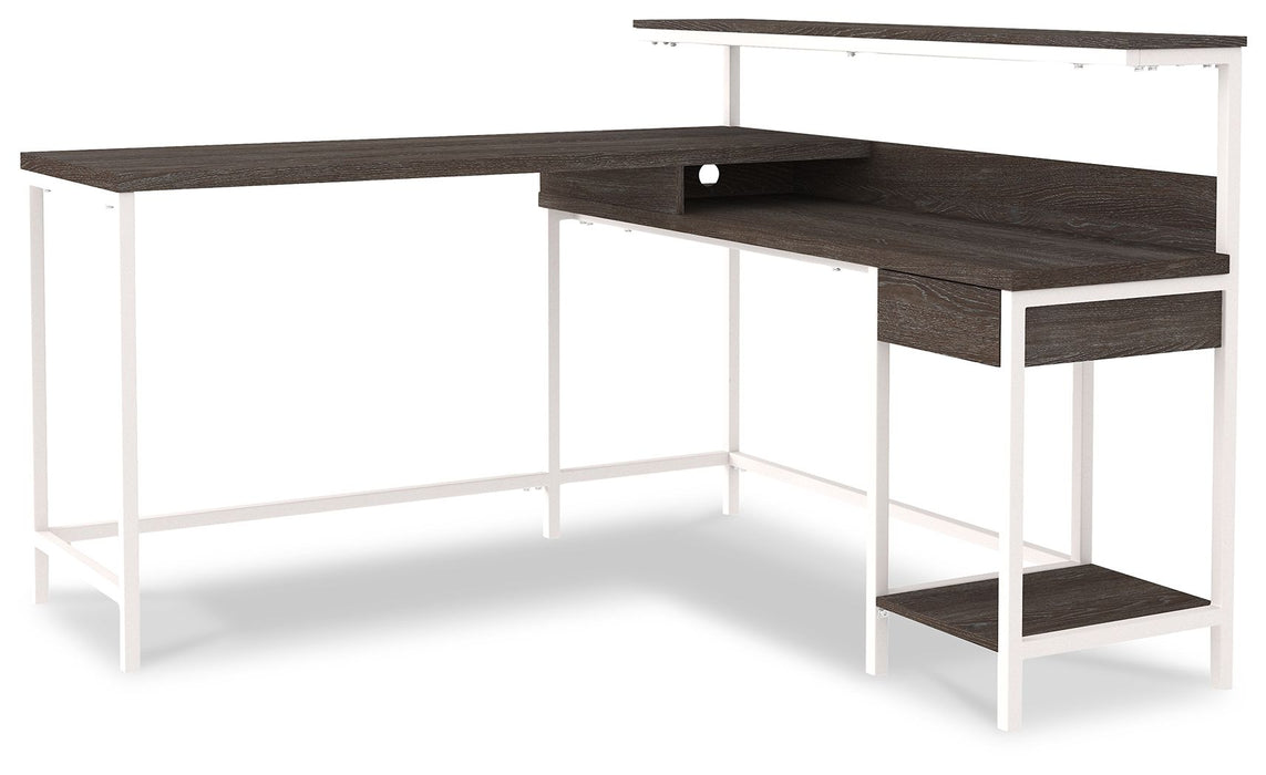 Dorrinson - White / Black / Gray - L-Desk with Storage