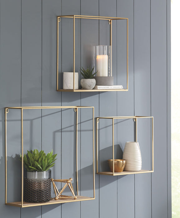 Efharis - Natural / Gold Finish - Wall Shelf Set (Set of 3)