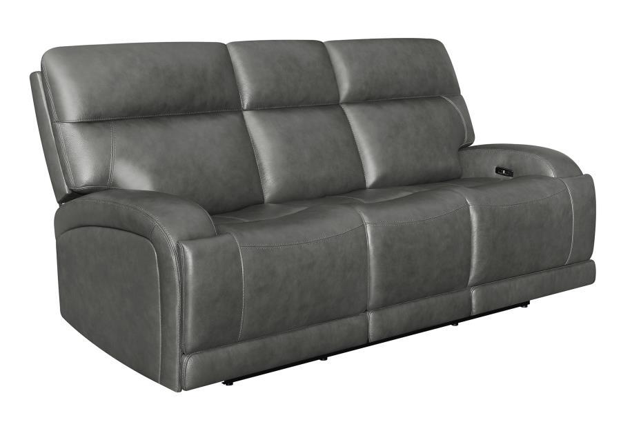 Longport - Upholstered Power Sofa - Grain Leather - Charcoal