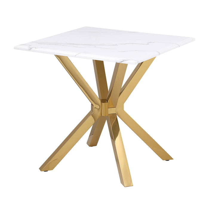 Visalia - Faux Marble Top Stainless Steel End Table - Gold