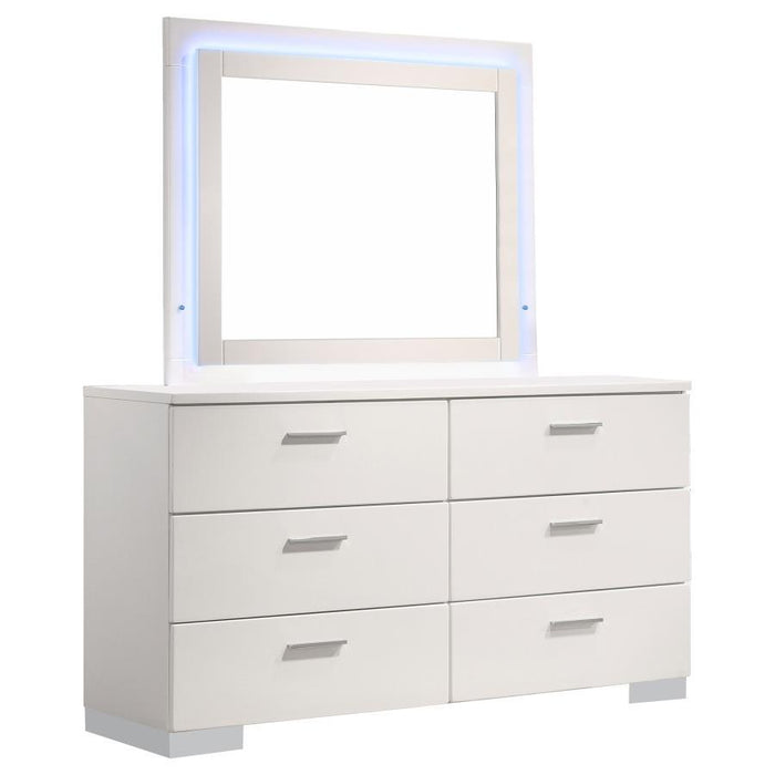 Felicity - 6-Drawer Dresser With LED Mirror - White High Gloss