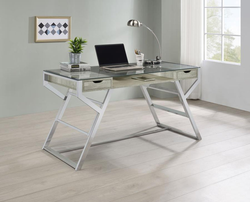 Emelle - Glass Top Writing Desk - Gray Driftwood