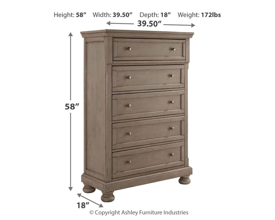 Lettner - Light Gray - Five Drawer Chest - 2-handles