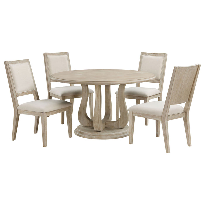 Trofello - 5 Piece Round Dining Table Set - White Washed