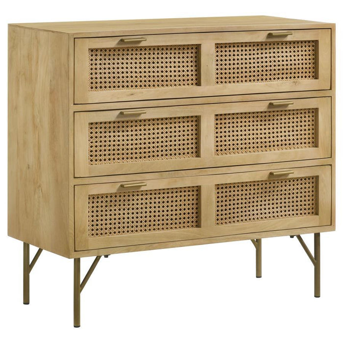 Zamora - 3-Drawer Wood Accent Cabinet With Woven Cane - Natural