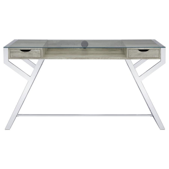 Emelle - Glass Top Writing Desk - Gray Driftwood