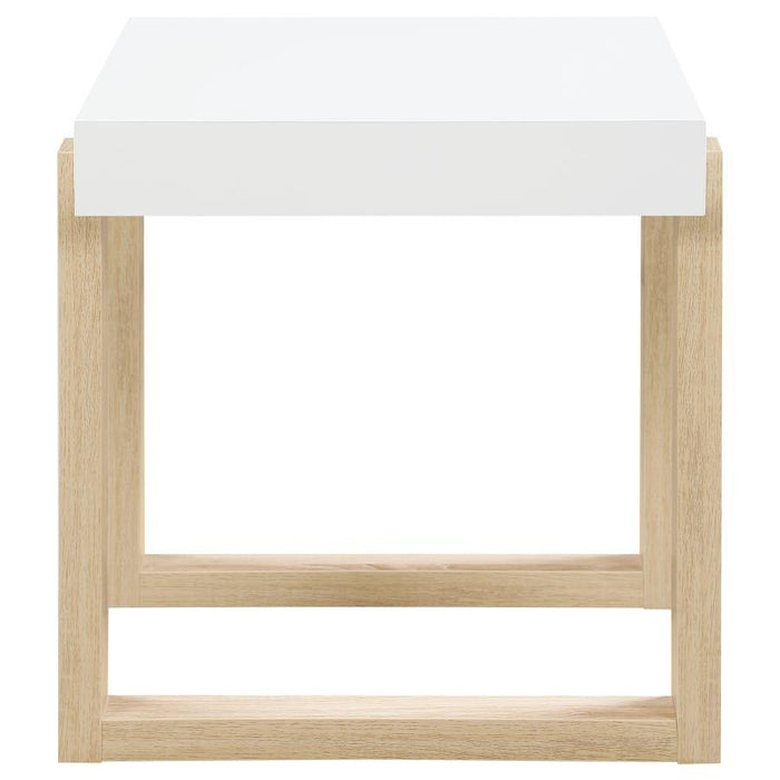 Pala - Rectangular End Table - White High Gloss And Natural