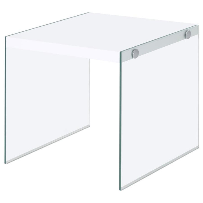 Opal - Square Glass Frame Side End Table - White High Gloss