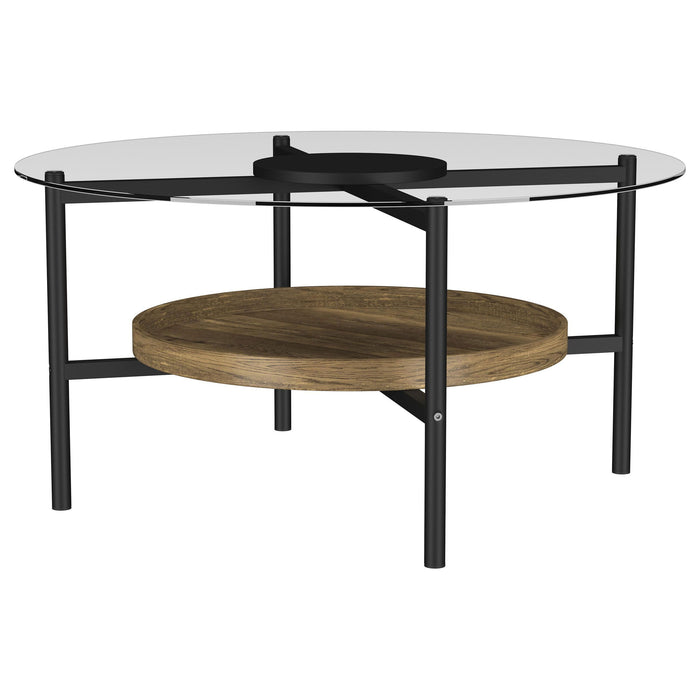 Delfin - Round Glass Top Coffee Table - Black And Brown