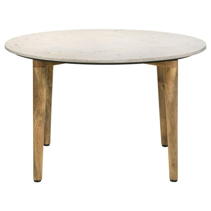 Aldis - Round Marble Top Coffee Table - White And Natural