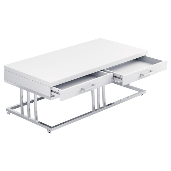 Dalya - 2-Drawer Rectangular Coffee Table - White High Gloss