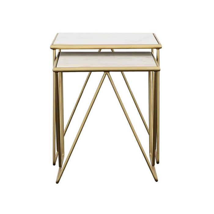 Bette - 2 Piece Marble Top Nesting Table Set - White And Gold