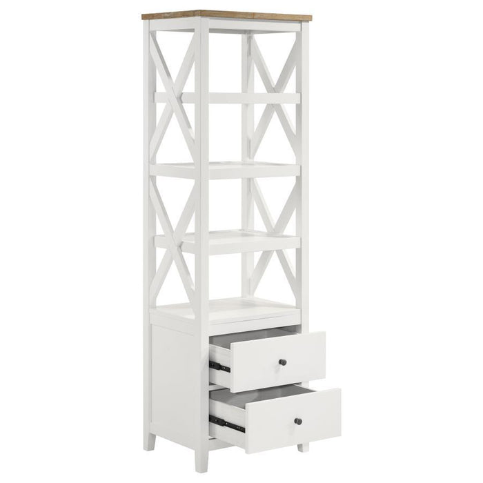 Hollis - 4-Shelf Wood Media Tower With Drawers - Brown And White